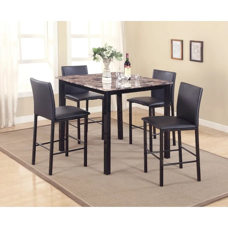 Roundhill Furniture Citico Counter Height Brown/Black Faux Marble 5-piece Dining Set