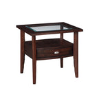 Walnut Glass Top End Table with Drawer and Shelf