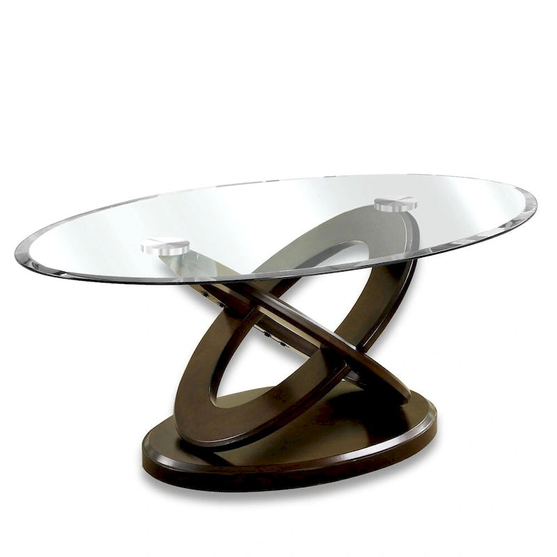Dark Walnut 3-Piece Glass Top Table Set - Contemporary Style
