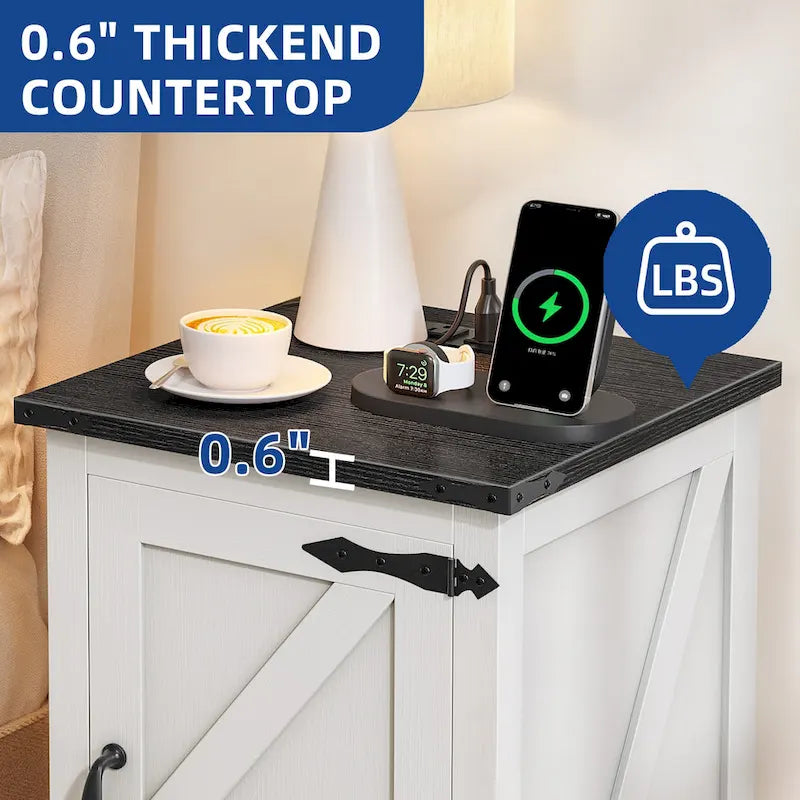 Moasis Farmhouse End Table with Charging Station, End Table with Power Outlets and USB Ports