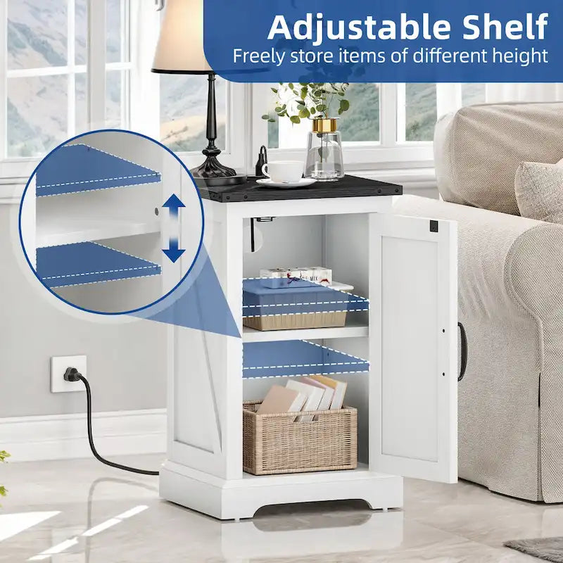 Moasis Farmhouse End Table with Charging Station, End Table with Power Outlets and USB Ports