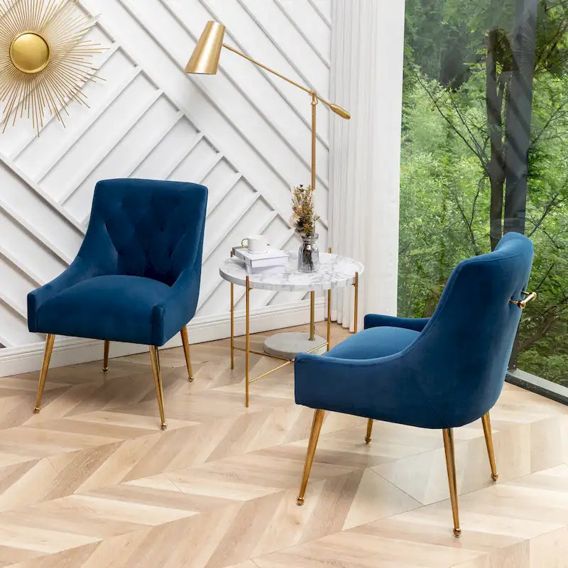 Velvet Upholstered Dining Chairs Set of 2 with Golden Legs