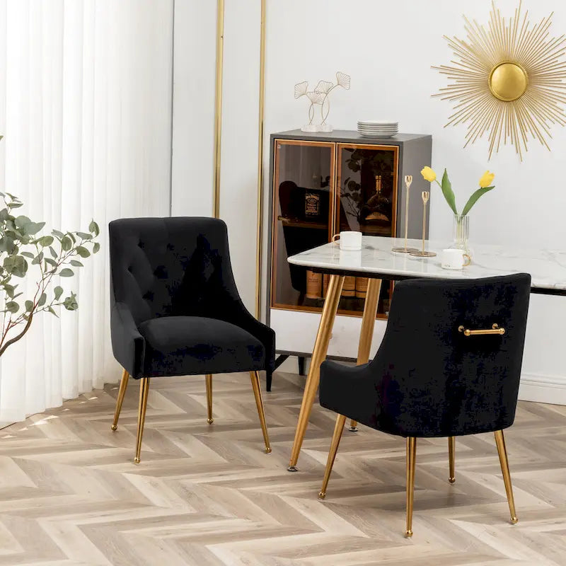 Velvet Upholstered Dining Chairs Set of 2 with Golden Legs