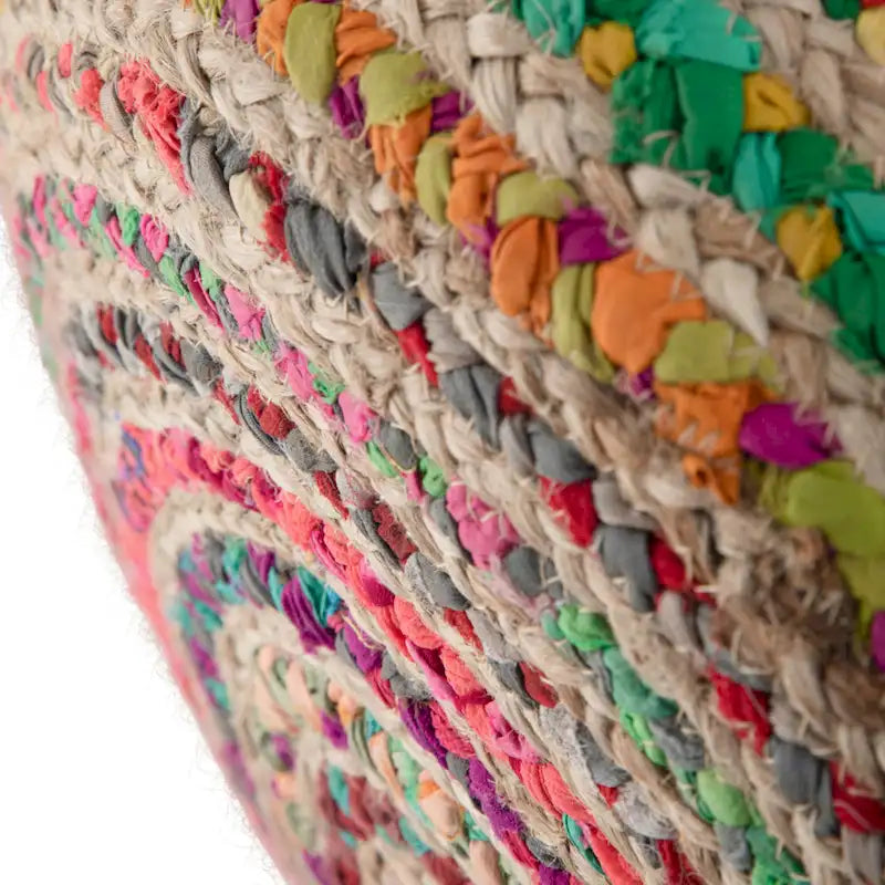 Braided Jute Round Pouf - 20" Multicolor Ottoman