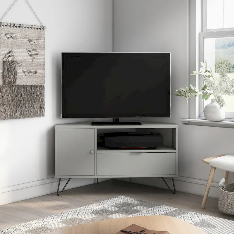 41-inch Corner TV Console with Open Shelf - White/Grey/Navy