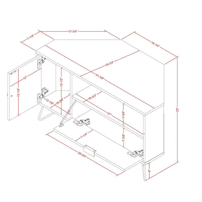 41-inch Corner TV Console with Open Shelf - White/Grey/Navy