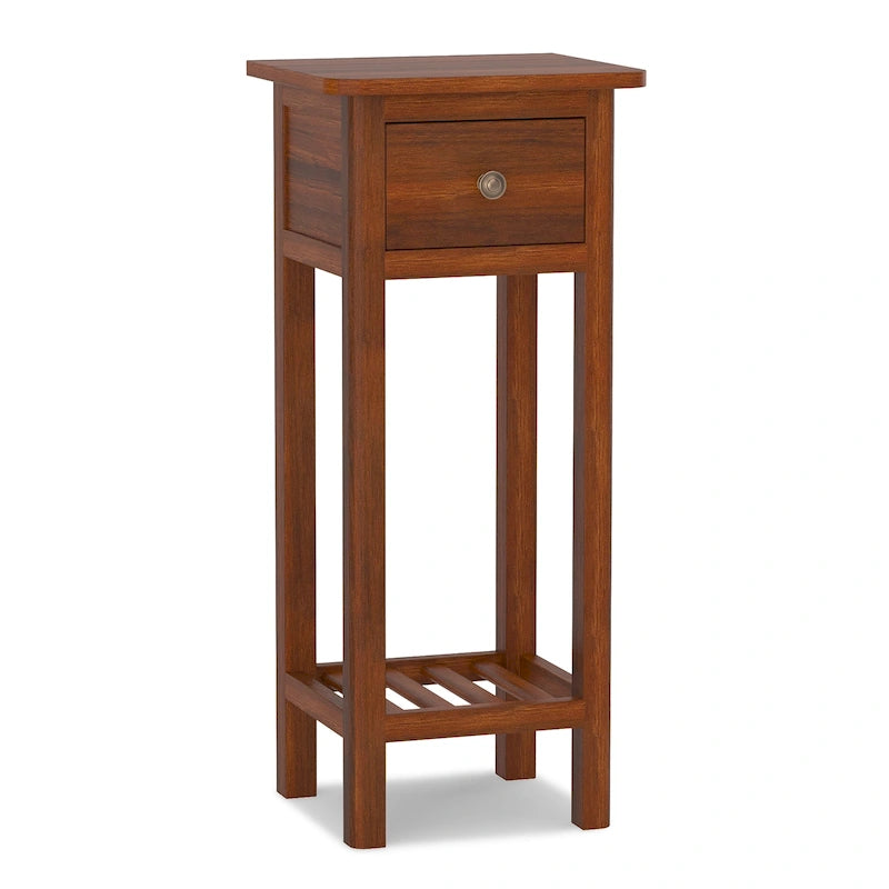 2 Tier Narrow Side Table Wood Slim End Table Nightstand with Drawer
