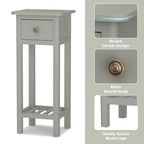 2 Tier Narrow Side Table Wood Slim End Table Nightstand with Drawer