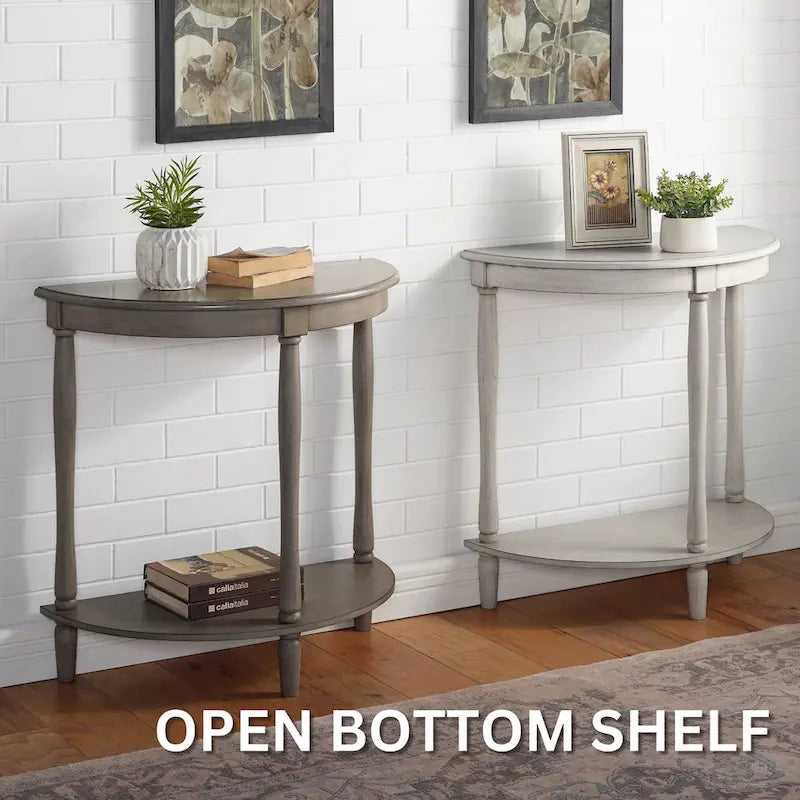 28-inch Half-Moon Console Table with Shelf - Antique Style
