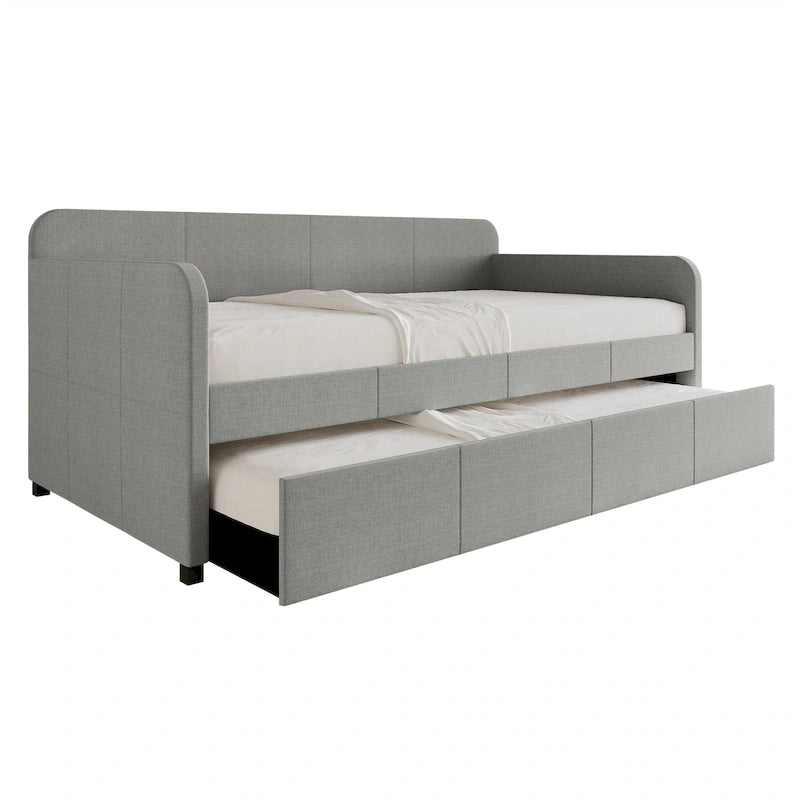 Grey Twin Daybed with Trundle for 2 People
