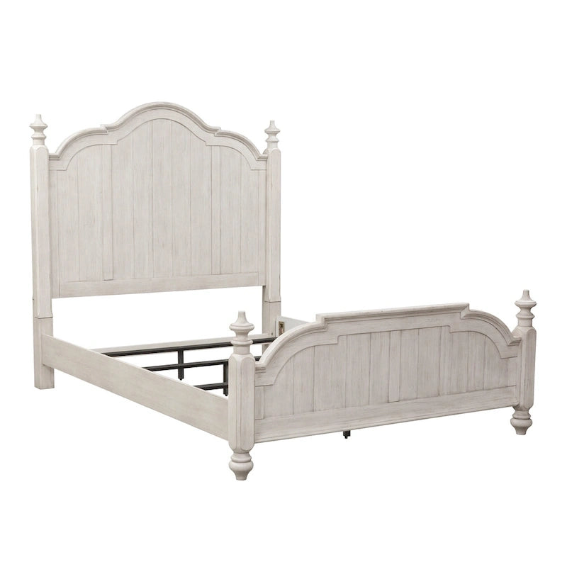 Antique White Queen Poster Bed with Chestnut Accents