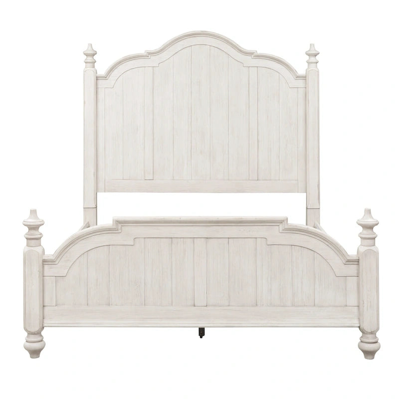 Antique White Queen Poster Bed with Chestnut Accents