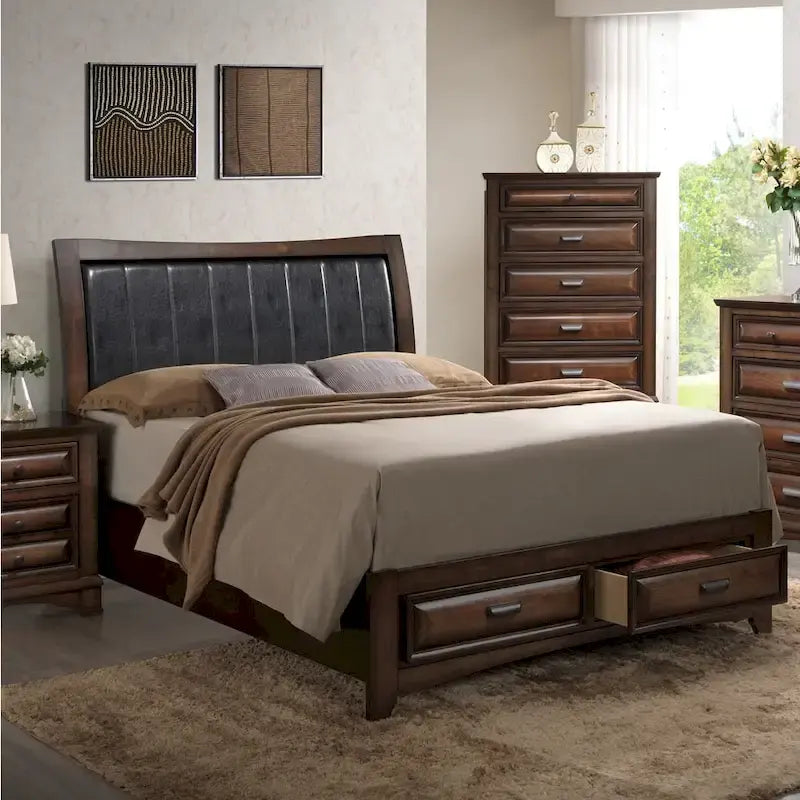 Light Espresso King Platform Bed with Storage Drawers