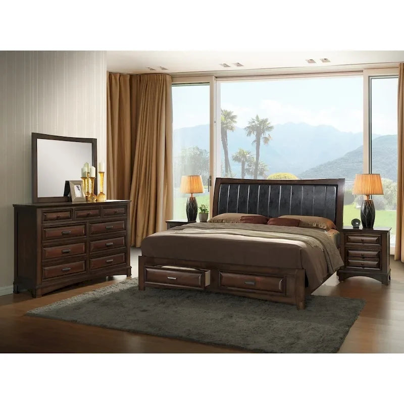 Light Espresso King Platform Bed with Storage Drawers