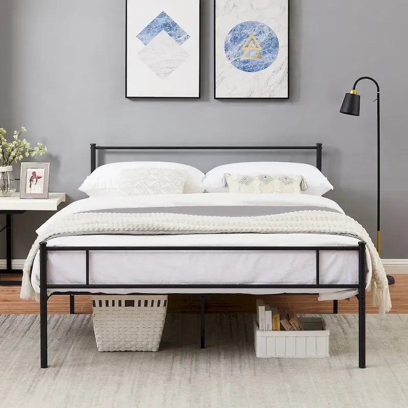 Metal Bed Frame with Headboard and Footboard, No Box Spring Needed