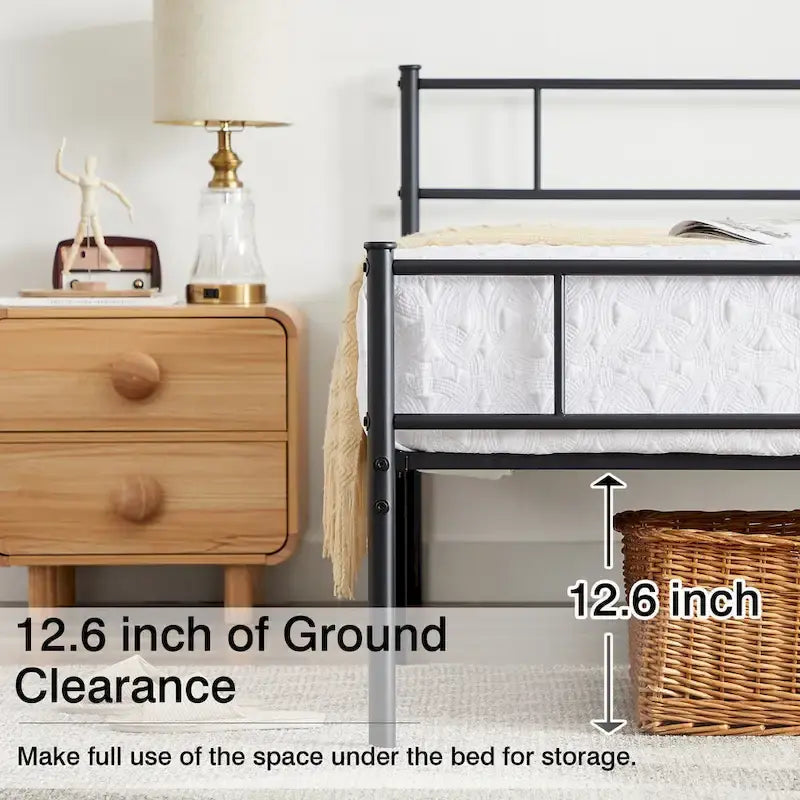 Metal Bed Frame with Headboard and Footboard, No Box Spring Needed