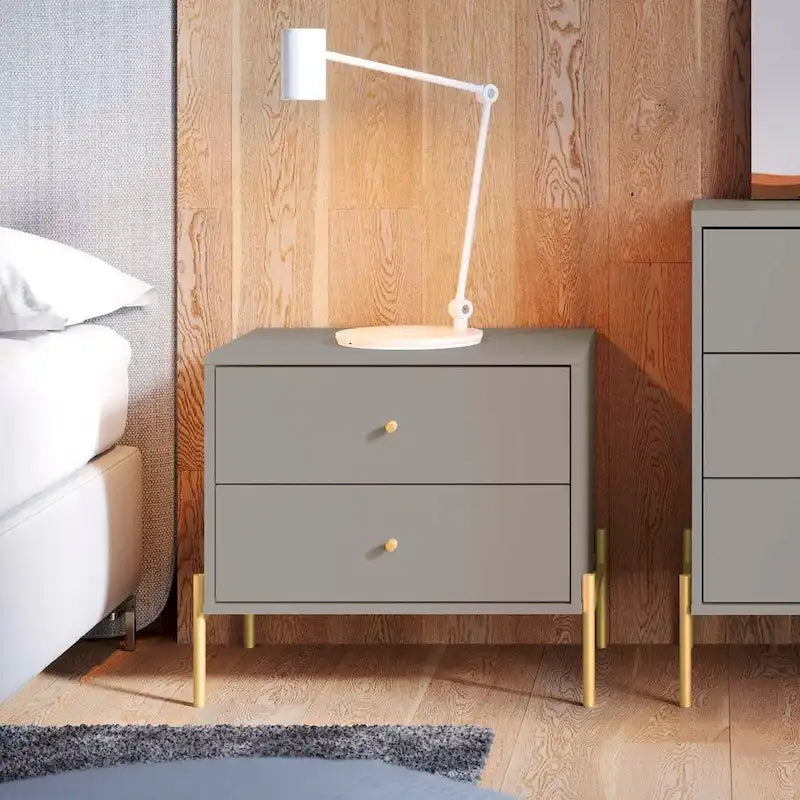 White Gloss Nightstand with Gold Steel Legs - 2 Drawers