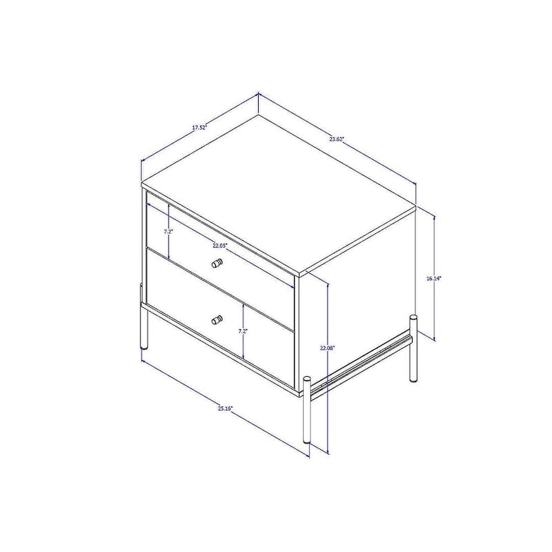 White Gloss Nightstand with Gold Steel Legs - 2 Drawers