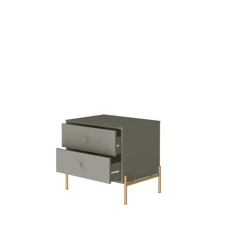 White Gloss Nightstand with Gold Steel Legs - 2 Drawers