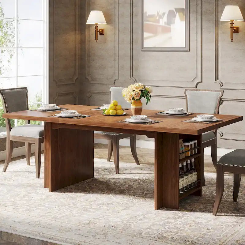 Vintage Brown Office Desk with Storage Shelves for 4-6 People, 63-inch