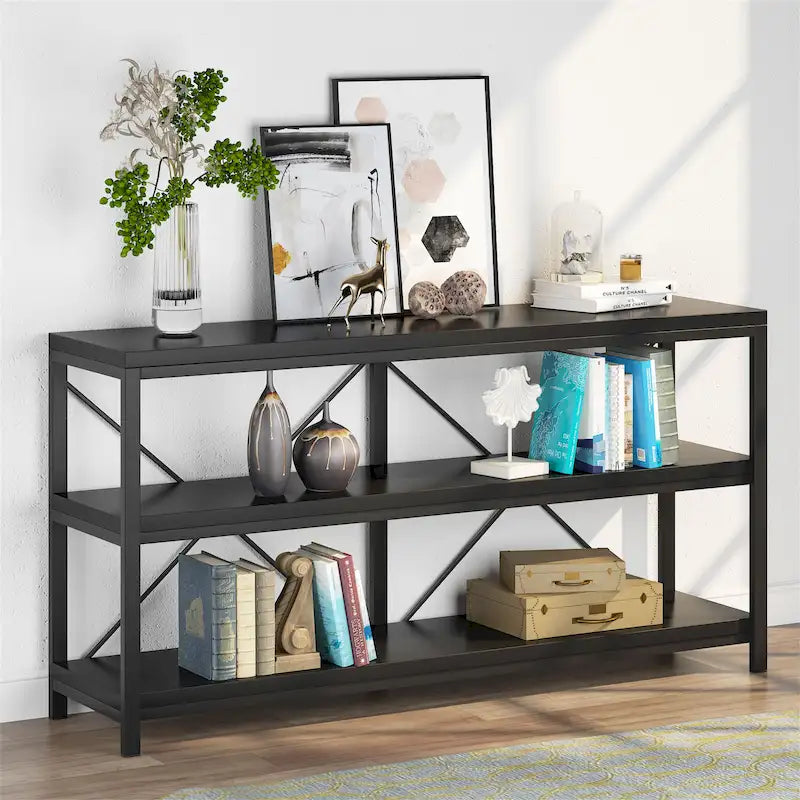 3 Tiers Console Table TV Stand with Storage Shelves,Sofa Table