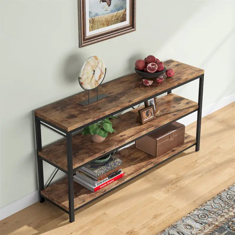 3 Tiers Console Table TV Stand with Storage Shelves,Sofa Table