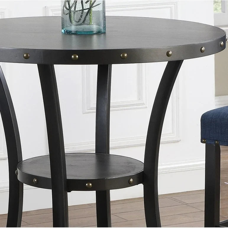 Roundhill Furniture Biony 3-Piece 36 Round Espresso Bar Table with 2 Nail Head Barstools