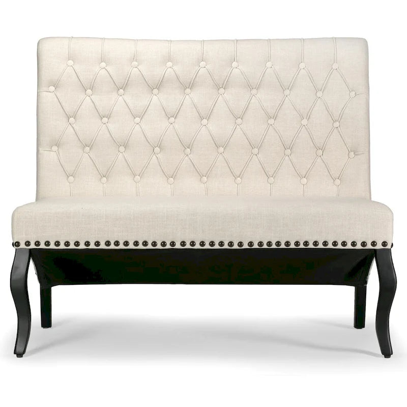 Alisa Beige Upholstered Settee Banquette Bench Loveseat Button Tufted