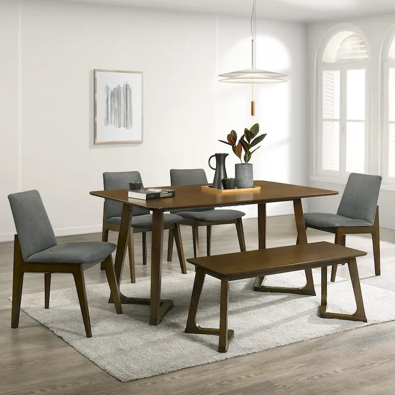 6-Piece Dining Set with Bench - Walnut/Grey or White/Light Grey