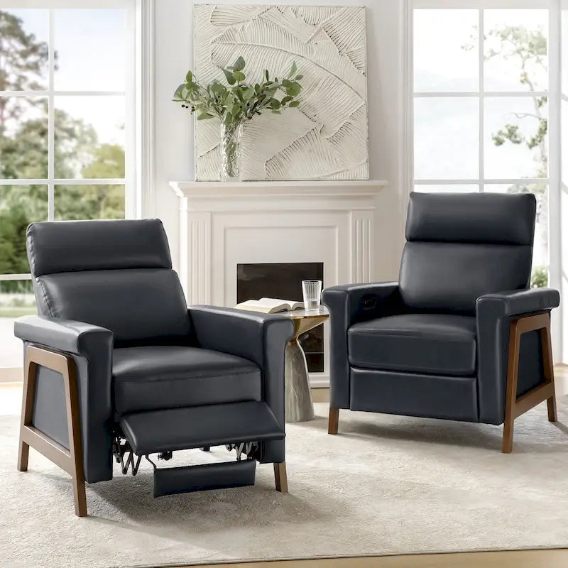 Brown Leather Power Recliner with USB Ports - Set of 2