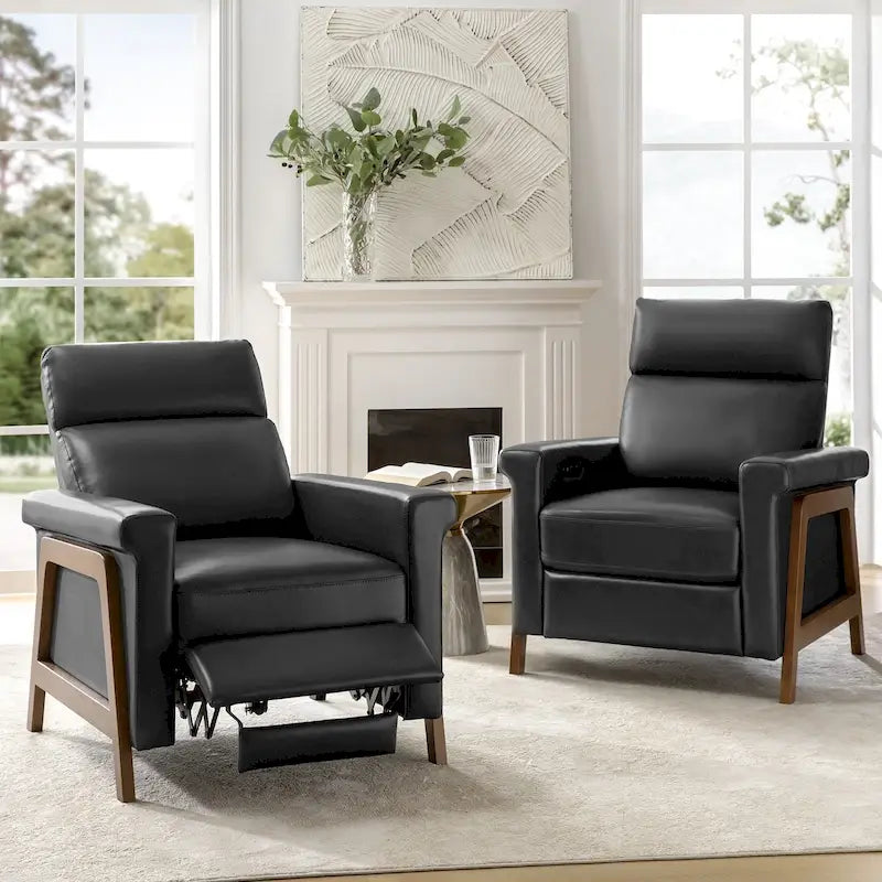 Brown Leather Power Recliner with USB Ports - Set of 2
