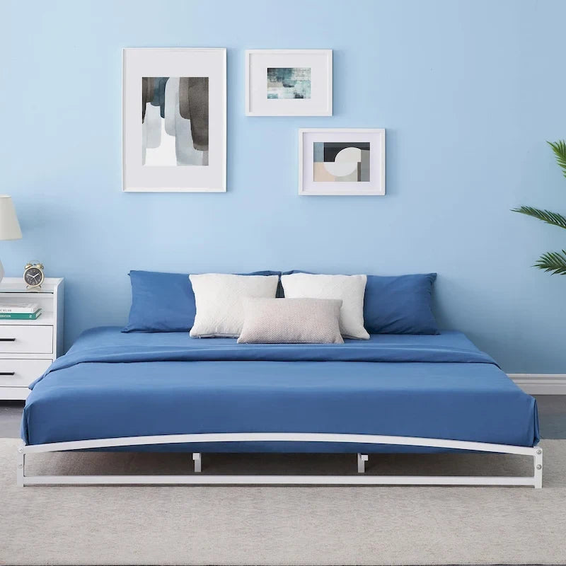 White 6 Inch Metal Platform Low Profile Bed Frame