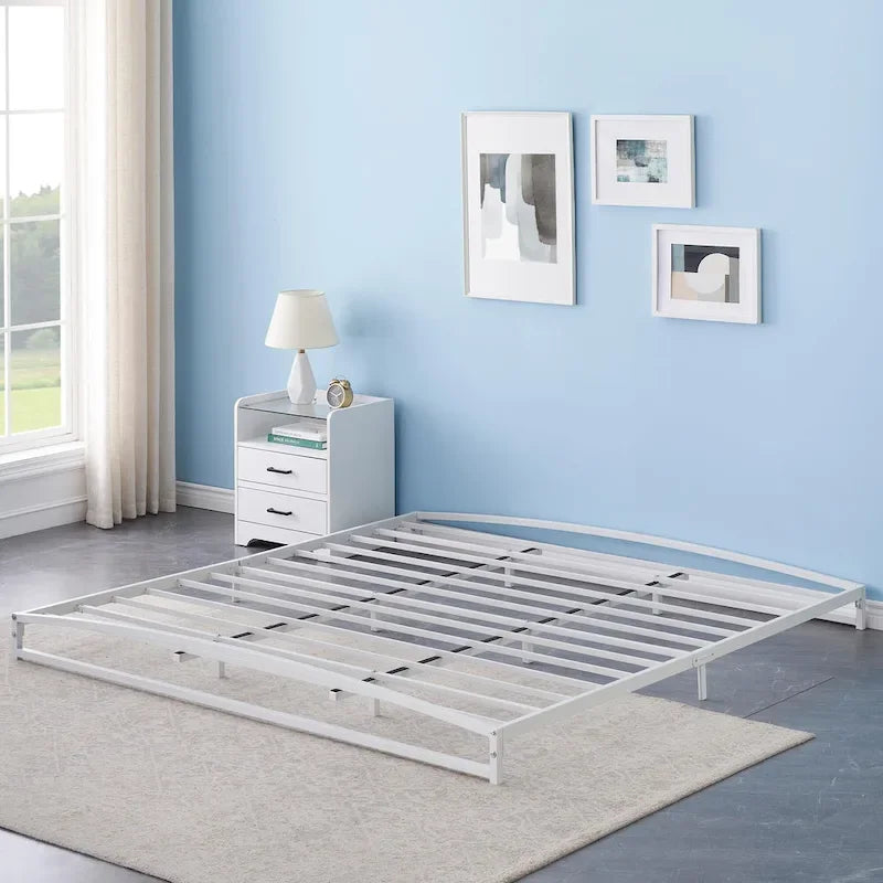 White 6 Inch Metal Platform Low Profile Bed Frame