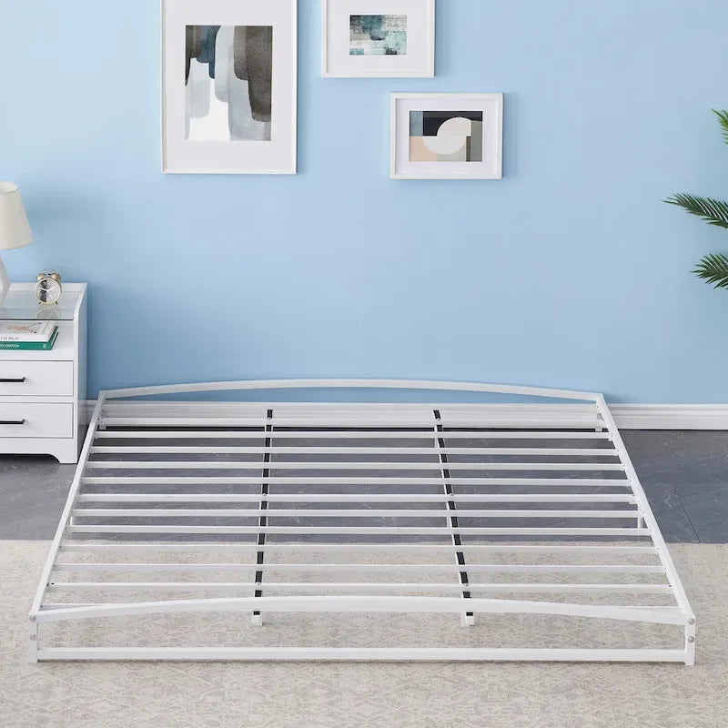 White 6 Inch Metal Platform Low Profile Bed Frame