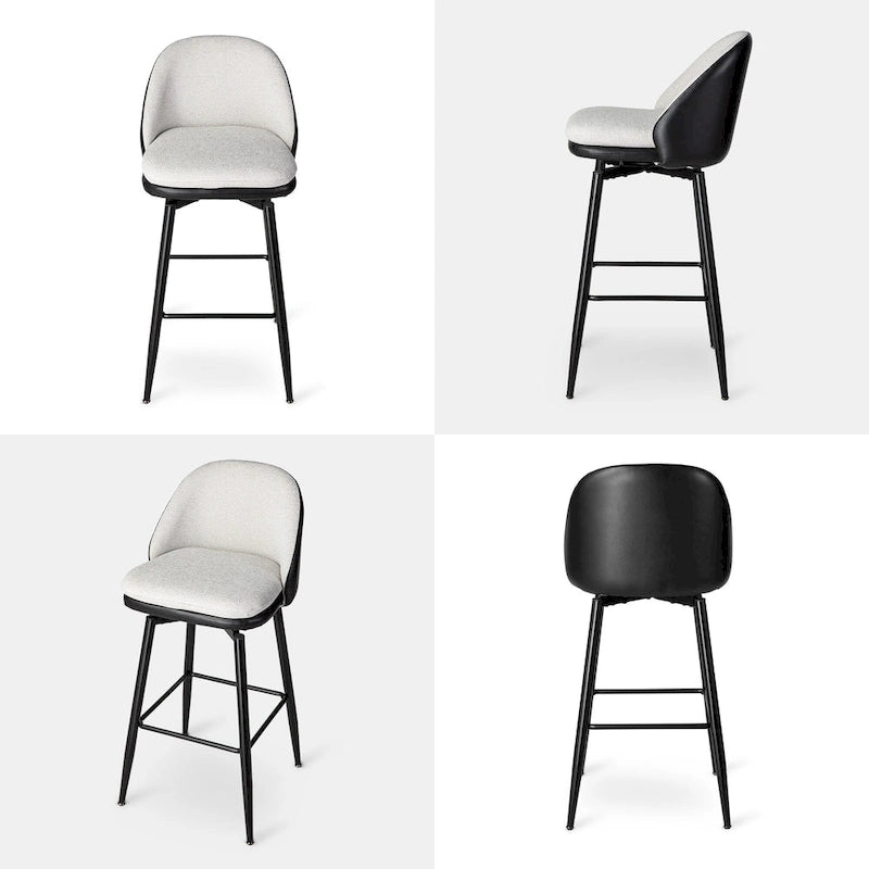 Glitzhome Modern Faux Leather Mixed Chenille Upholstered Swivel High Bar Stools