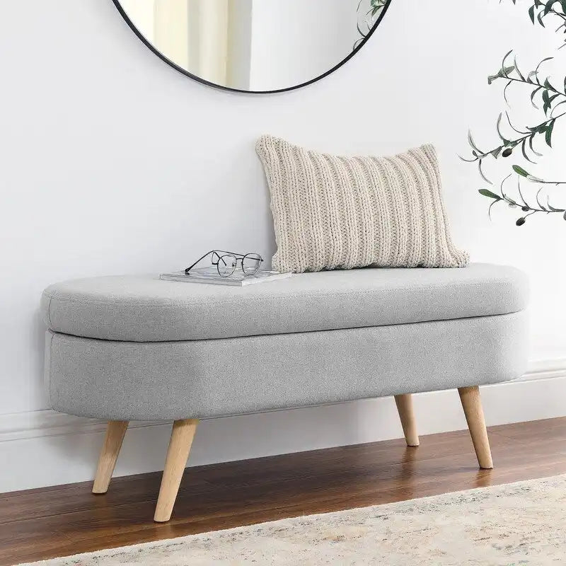 Modern Upholstered Storage Bench with Solid Wood Legs, Entryway Footrest Stool, End of Bed Bench, Vanity Ottoman