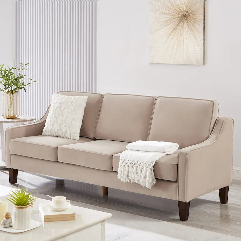 Modern Upholstered Sofa with Removable Cushions and Scooped Arms