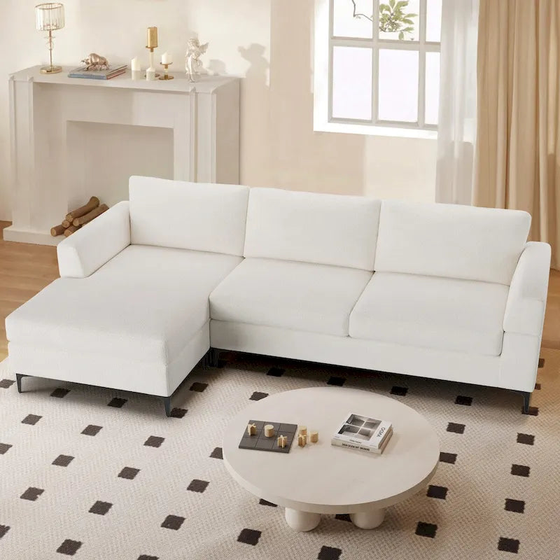 HOOOWOOO Modern L-Shaped Corduroy Upholstery Couch Reversible Chaise Sofa