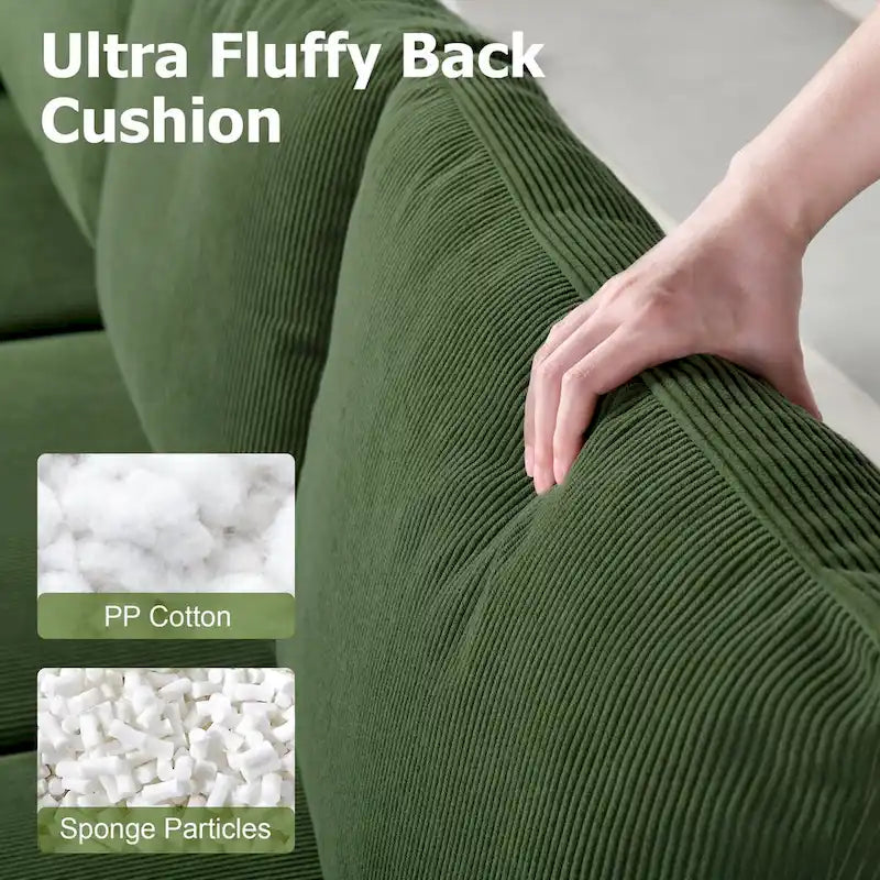 HOOOWOOO Modern L-Shaped Corduroy Upholstery Couch Reversible Chaise Sofa