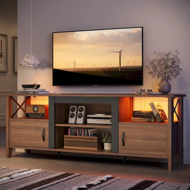 63" Rustic Wood TV Stand with RGB LED Lights for 70" TVs