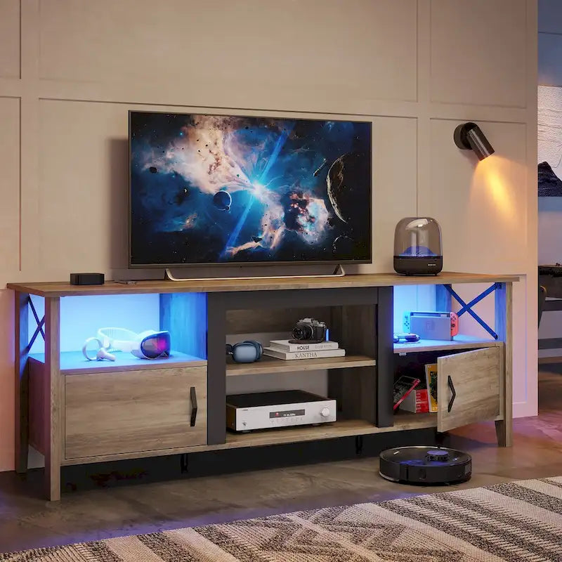 63" Rustic Wood TV Stand with RGB LED Lights for 70" TVs