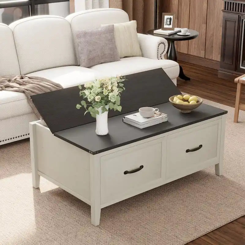 Coffee Table with Hidden Storage, 2 Drawers and Flip Top Storage with Lift Hinges - See Details