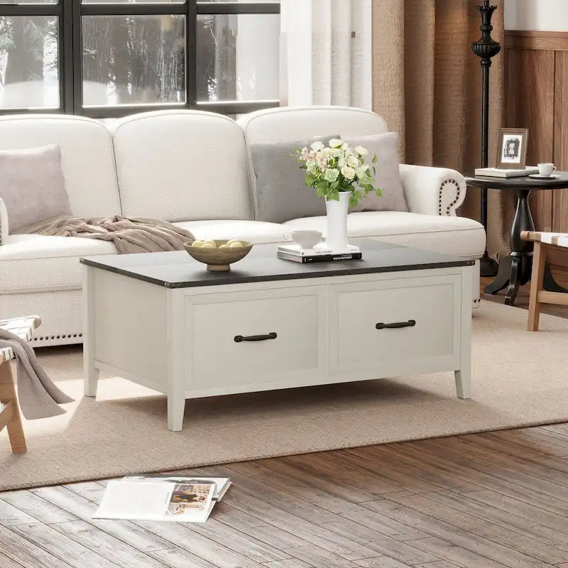 Coffee Table with Hidden Storage, 2 Drawers and Flip Top Storage with Lift Hinges - See Details