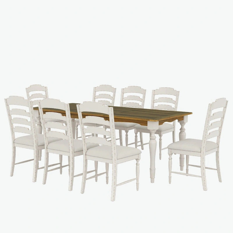Extendable Dining Table Set for 8, Rubberwood with Upholstered Chairs