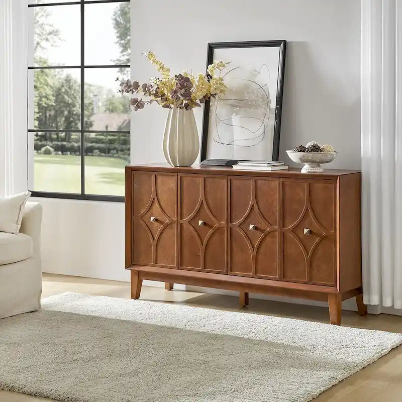 Miriam Mid-century 60 Wide Diamond-shaped Patterned Sideboard with Adjustable Shelves by HULALA HOME