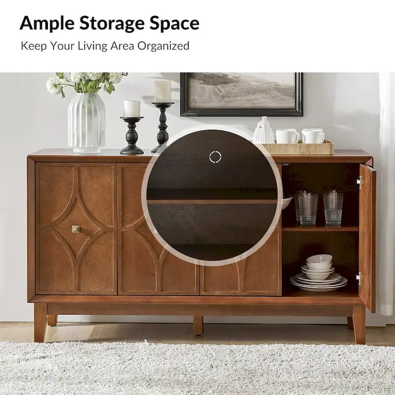 Miriam Mid-century 60 Wide Diamond-shaped Patterned Sideboard with Adjustable Shelves by HULALA HOME