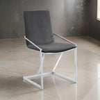 23 Inch Side Dining Chair Set of 2, Gray Velvet, Modern Chrome Metal Base