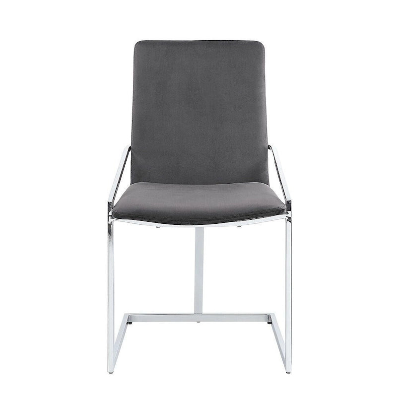 23 Inch Side Dining Chair Set of 2, Gray Velvet, Modern Chrome Metal Base