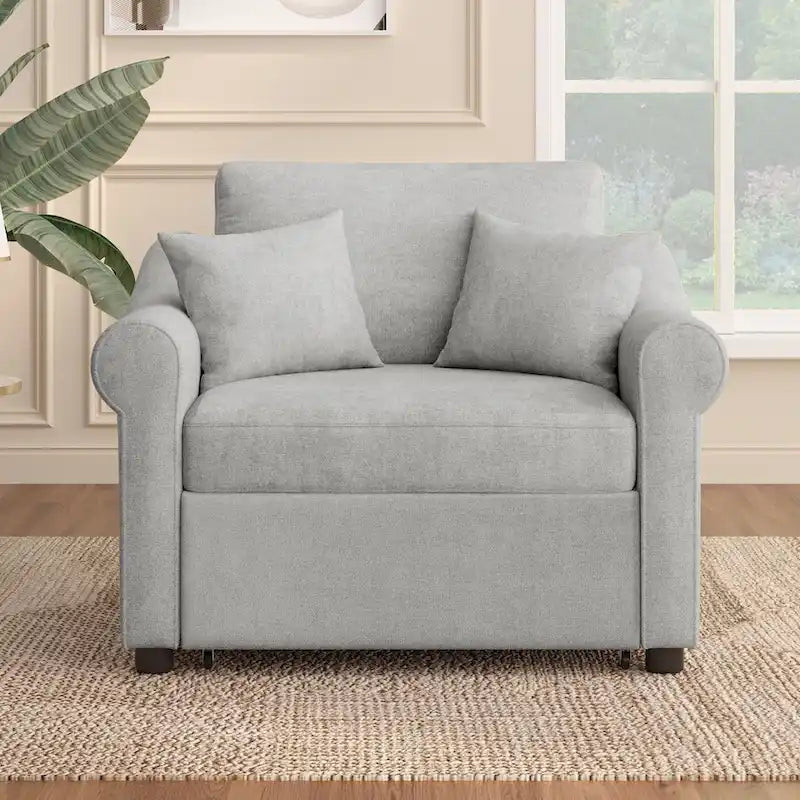 Chenille Convertible Sleeper Chair with Adjustable Backrest, 3 IN 1 Lounger Chair Turns Into Bed, Single Bed for Living Room