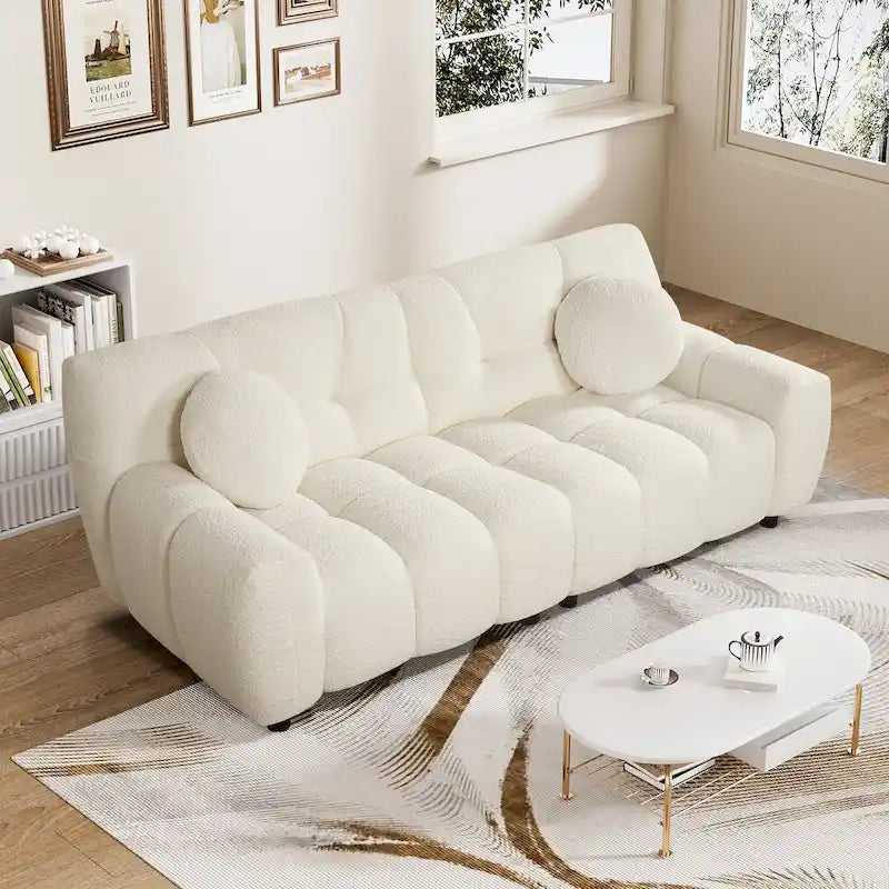 Beige Corduroy 2-Seat Cloud Sofa